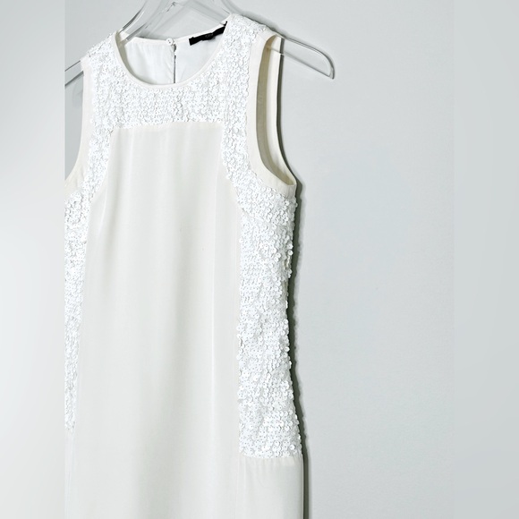 Tibi Sequined Insert Ivory Cream Silk Blend Shift Dress Size 4 - Picture 8 of 13